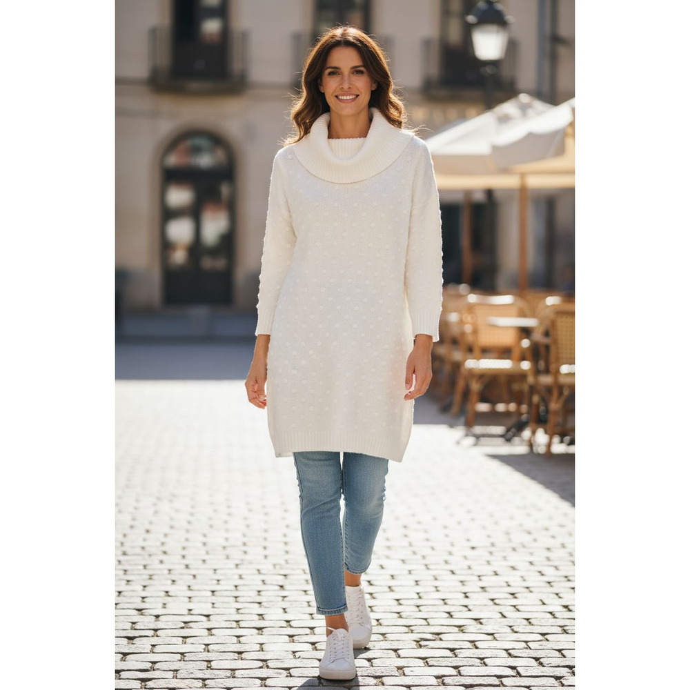 4232) Willow Glen White Knitted Pullover Turtle neck  Tunic Sweater Size XL